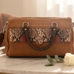 BE & D Leather Satchel w/ Snakeskin Panel – Designer Shoulder Bag series #44982